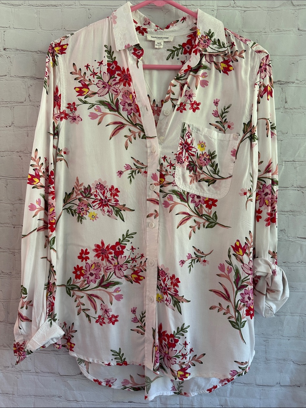 Beach Lunch Lounge Button Down Floral Blouse size M